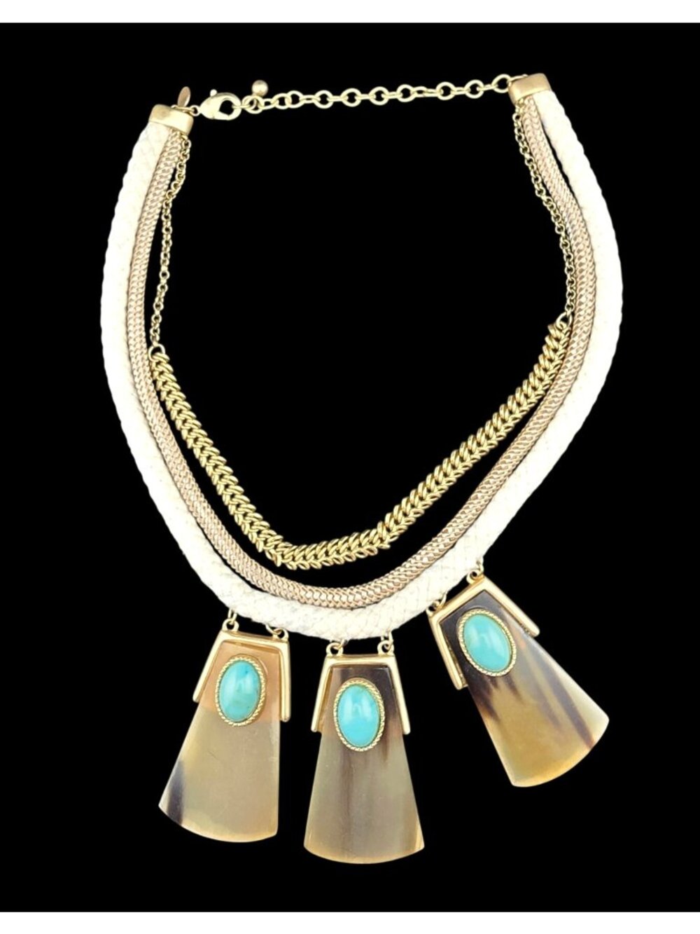 Chicos Egyptian Revival Multi-Strand Necklace Faux Turquoise & Gold-Tone Accents - Picture 6 of 8